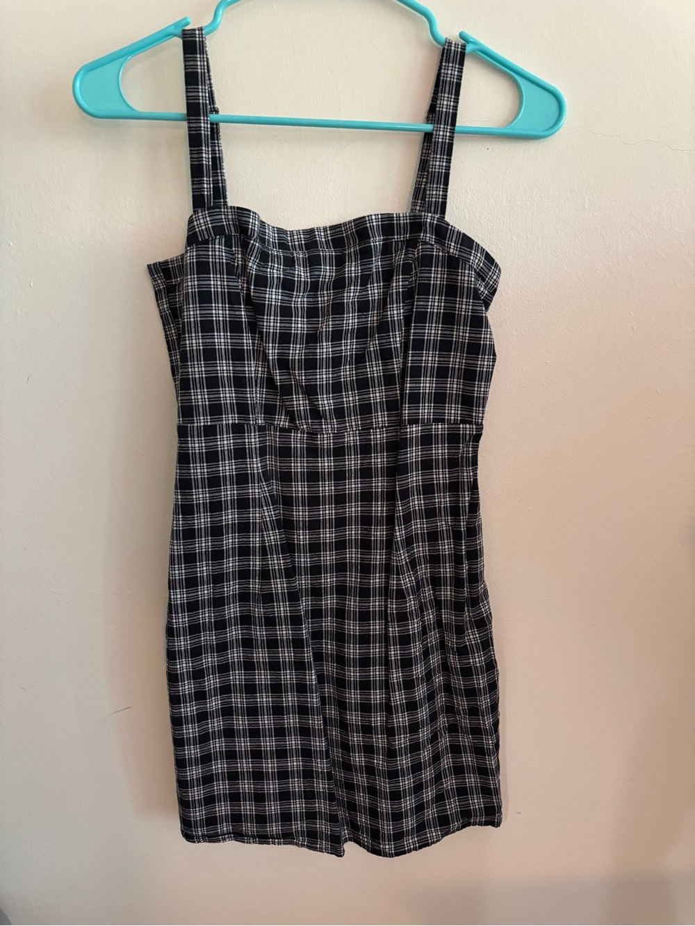 Forever 21 Black and White Plaid Square-Neck Mini Dress